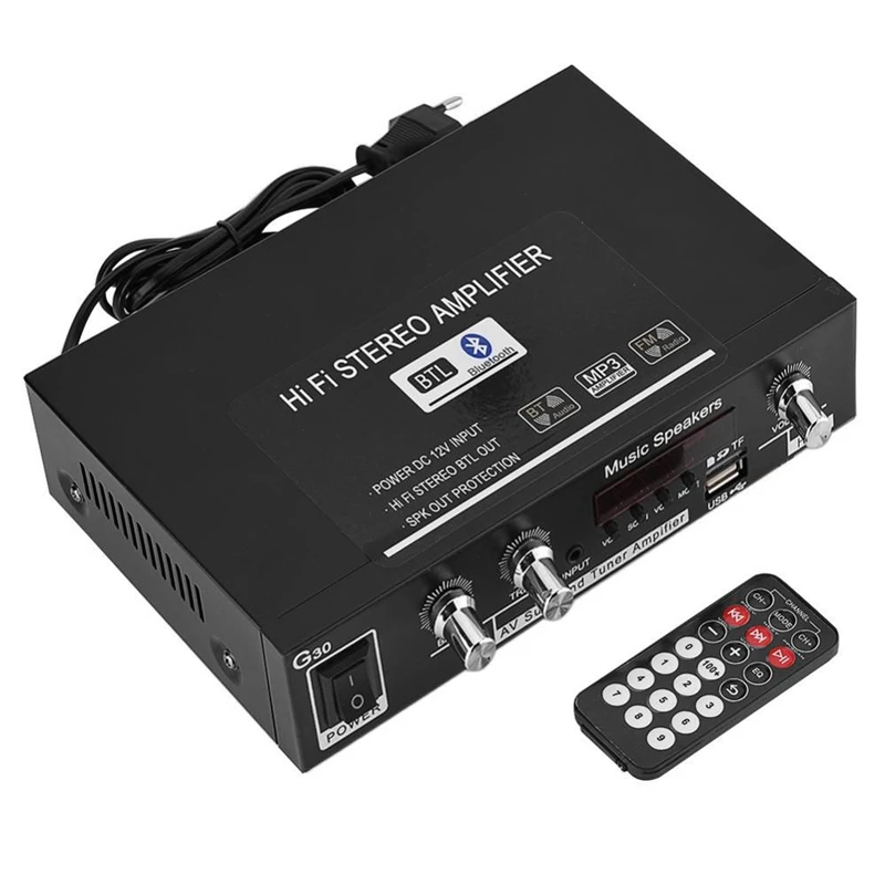 Музыкальный HiFi стерео усилитель с европейской вилкой G30 MP3 USB/tf-карта/AUX Bluetooth