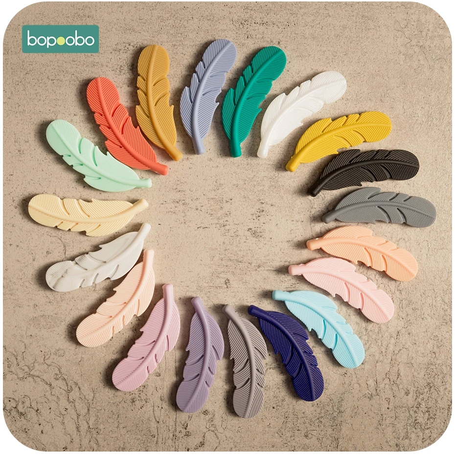 Bopoobo 5pc Silicone Feather Beads Tiny Rod BPA Free Silicone Teethers Baby Toys Silicon Beads Baby Teething Silicone Rodent