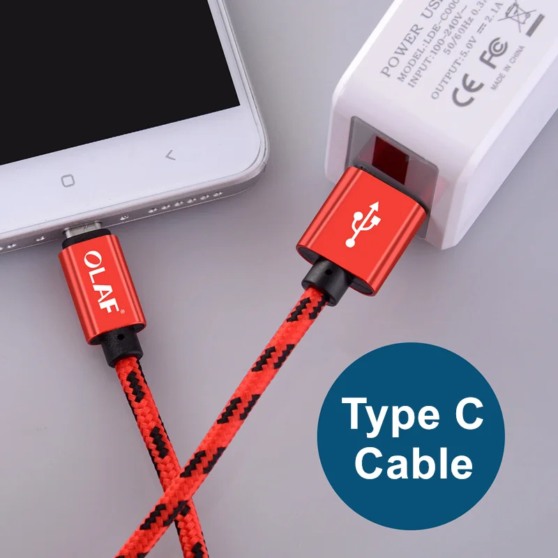 Кабель USB Type-C в нейлоновой оплетке OLAF кабель C для быстрой зарядки Samsung Galaxy S9 S8 Xiaomi