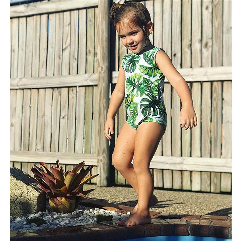 Бикини с милым принтом листьев для маленьких девочек купальный костюм пляжная
