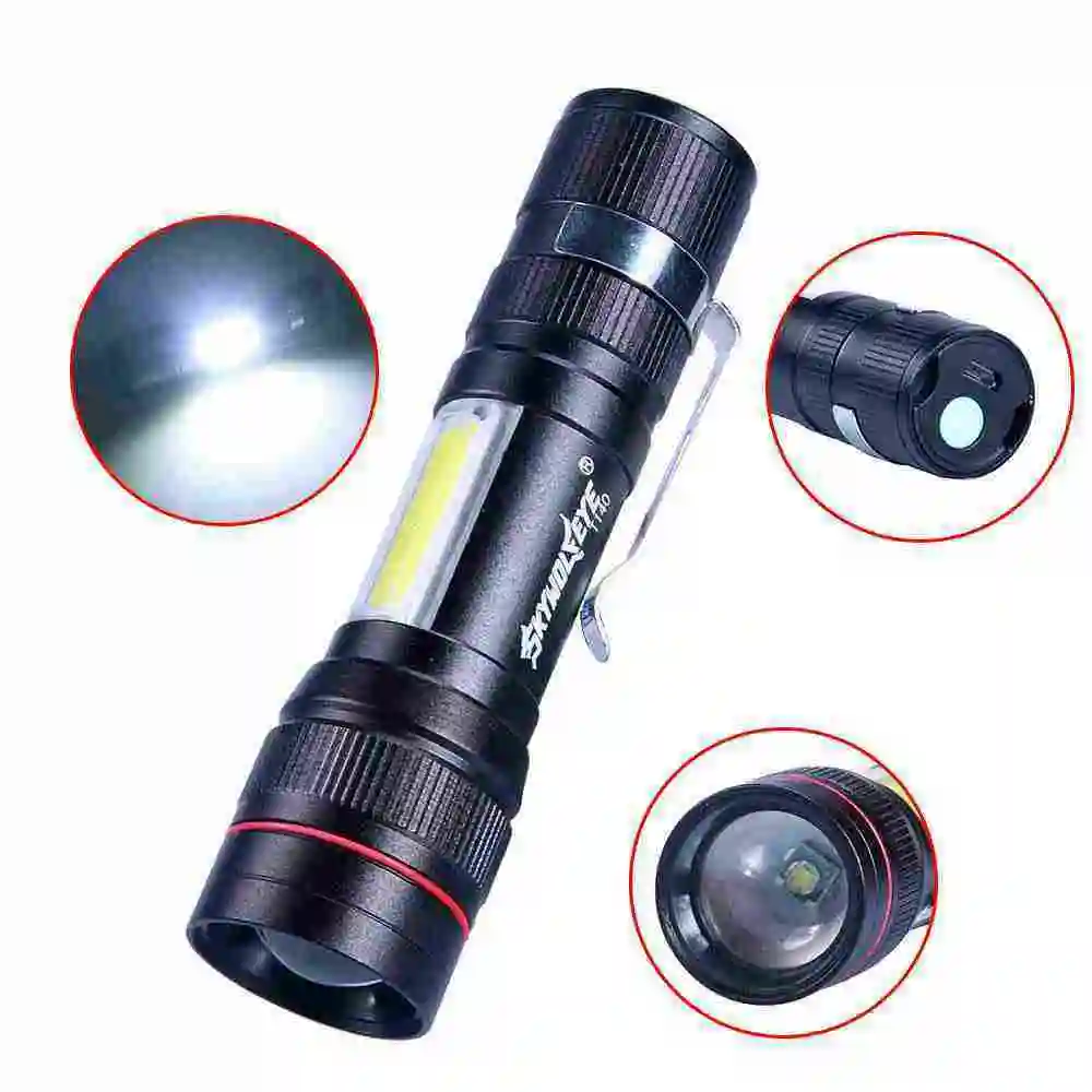 SKYWOLFEYE телескопическая T6 + COB бликов Алюминий сплав светодиодный фонарик уличный