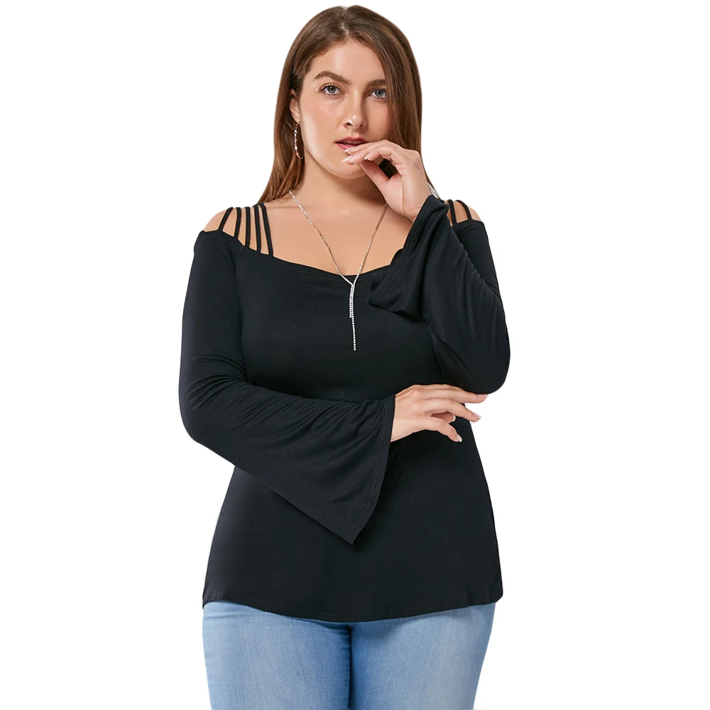 VESTLINDA 2019 Women T-shirt Plus Size Bell Sleeve Cut Out On Sale | Женская одежда