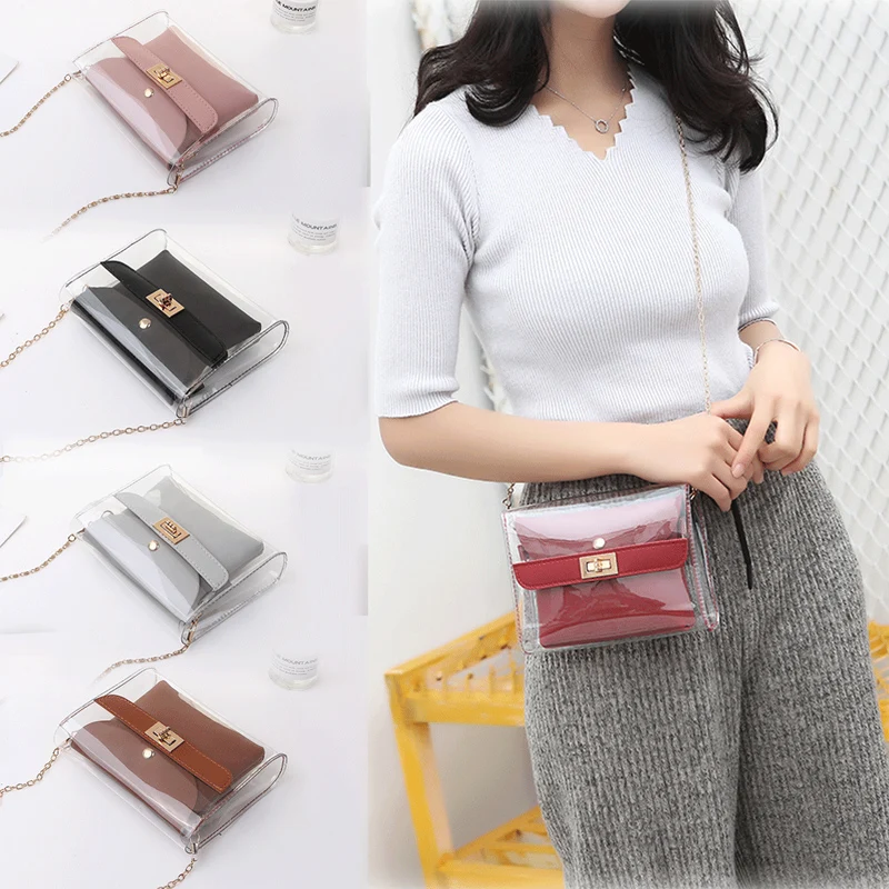 Женская прозрачная сумка клатч через плечо с цепочкой 2 шт. 2019|Вечерние сумочки| |
