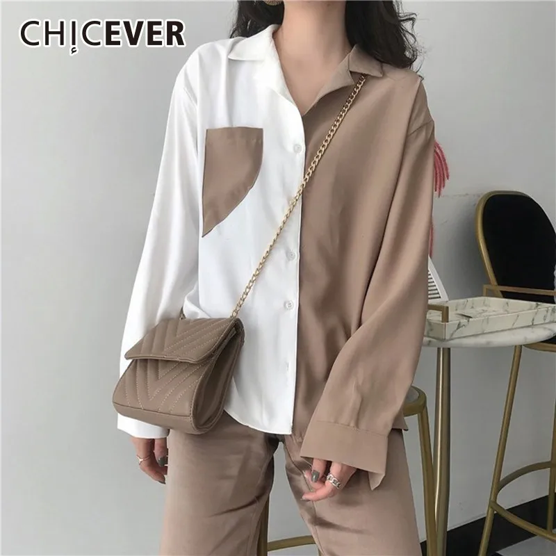 CHICEVER лоскутное хит Цвета Для женщин женская блузка женский с длинным рукавом