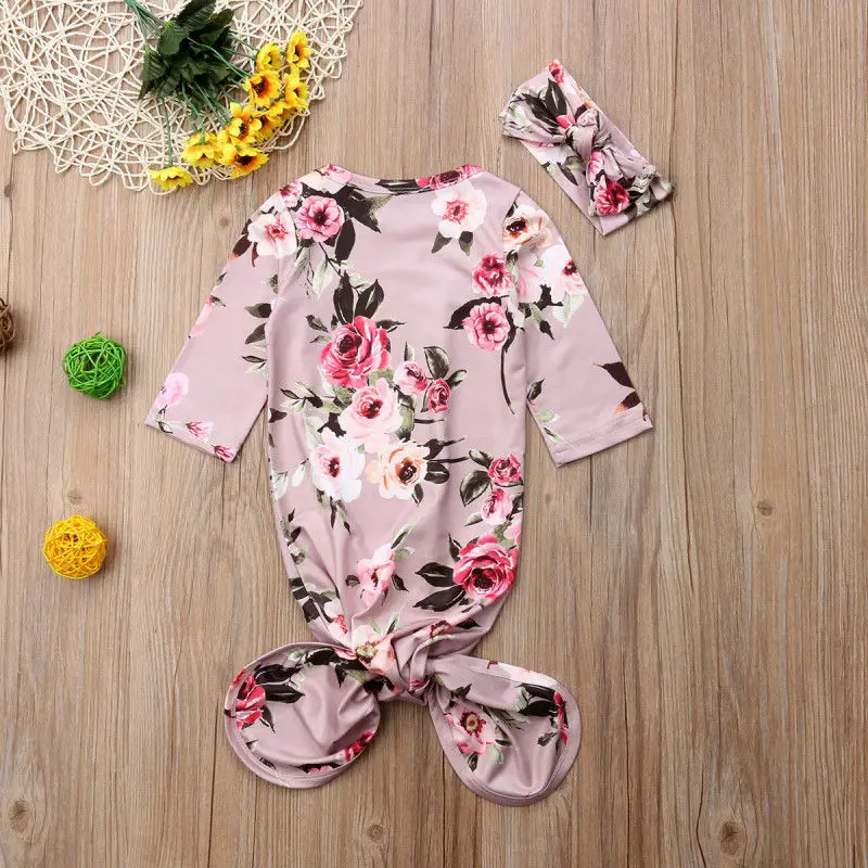 

2020 New Baby Sleeping Bags Newborn Baby Cotton Swaddle Blanket Wrap Sleeping Bag+Headband Flower Pattern 2pcs Size 0-6M