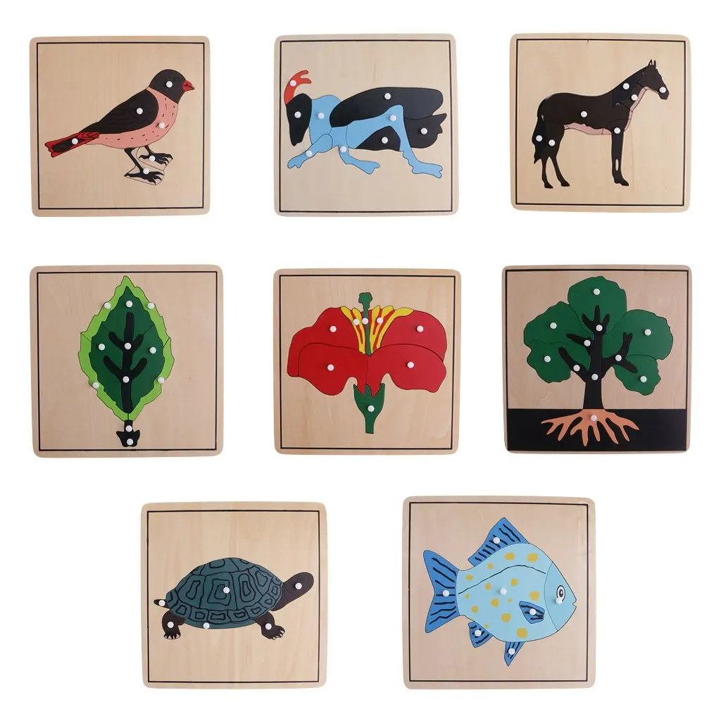 

8pcs Wooden Animal Plant Puzzle Intelligence Development Game Montessori Early Learning Educational Toys for Children Kids