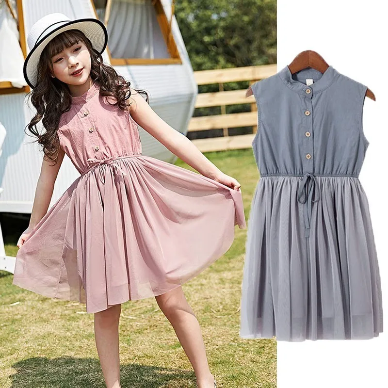 Mesh Patchwork Dress For Toddler Girl 2019 Summer Pink Blue Tulle Baby Kids Dresses Girls Fashion Cute Little Children Clothing | Детская