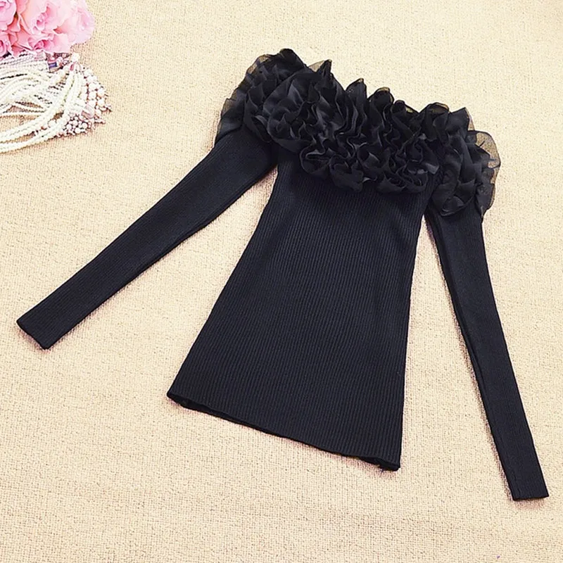 womens jumpers spring autumn korean fashion cute sweater long sleeve top ruffles off shoulder knitted pull femme | Женская одежда
