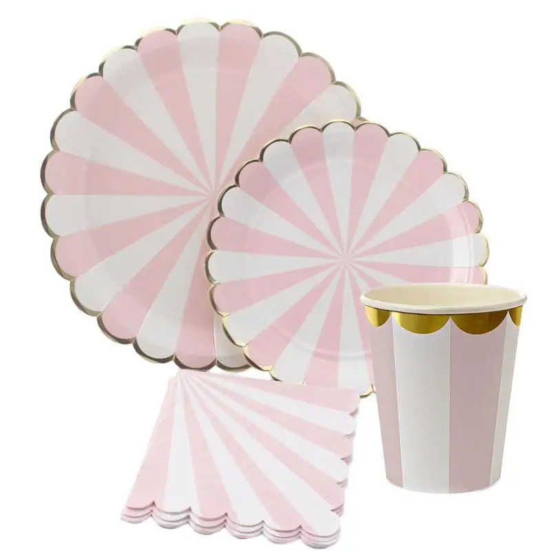 Золотой блокирующий розовый полосатый бумажный лоток стаканчик вечерние