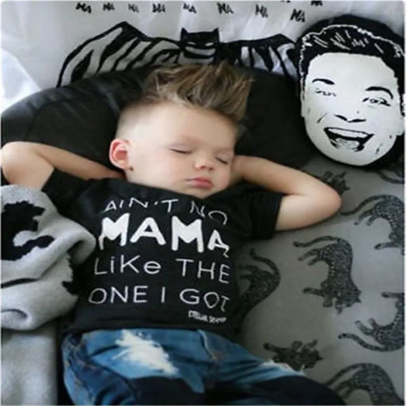 Baby Girls Clothes Set 2pc/Set Black Short Sleeves Tshirt Letter T-Shirt Tops Blue Jeans Long Cowboys Pants New Born Outfit | Детская