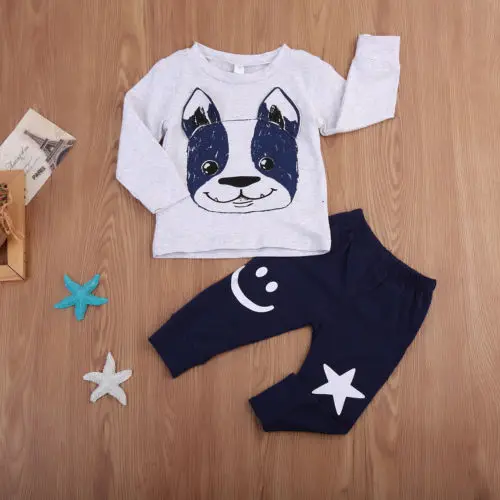 Cool Boy Animal Clothes 2Pcs Newborn Kid Baby Girl 2018 New Bulldog Tops T Shirt Pants Tracksuit Outfit Autumn Clothing Set | Детская