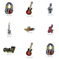 music guitar note headset patches cap shoe iron on embroidered appliques diy apparel accessories patch clothing fabric badges