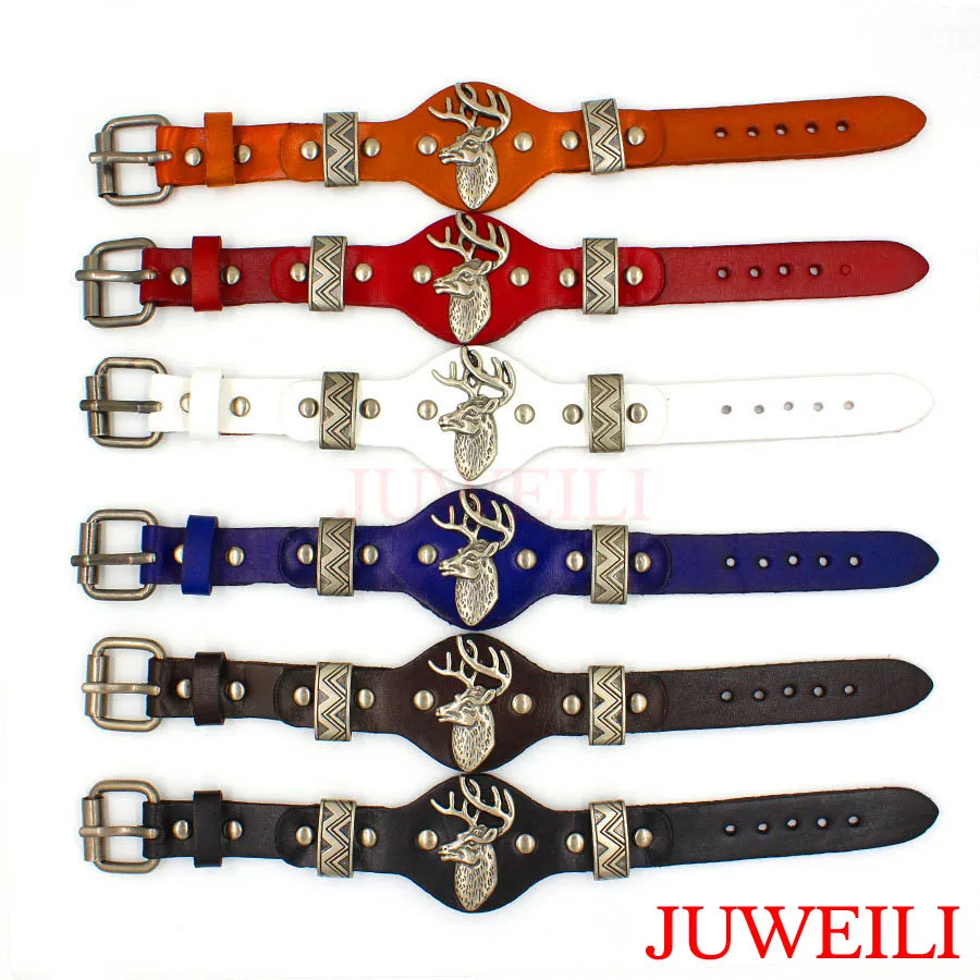 Олень Лось Wapiti кожаные браслеты ремешок дизайн регулируемый JUWEILI Jewelry для женщин