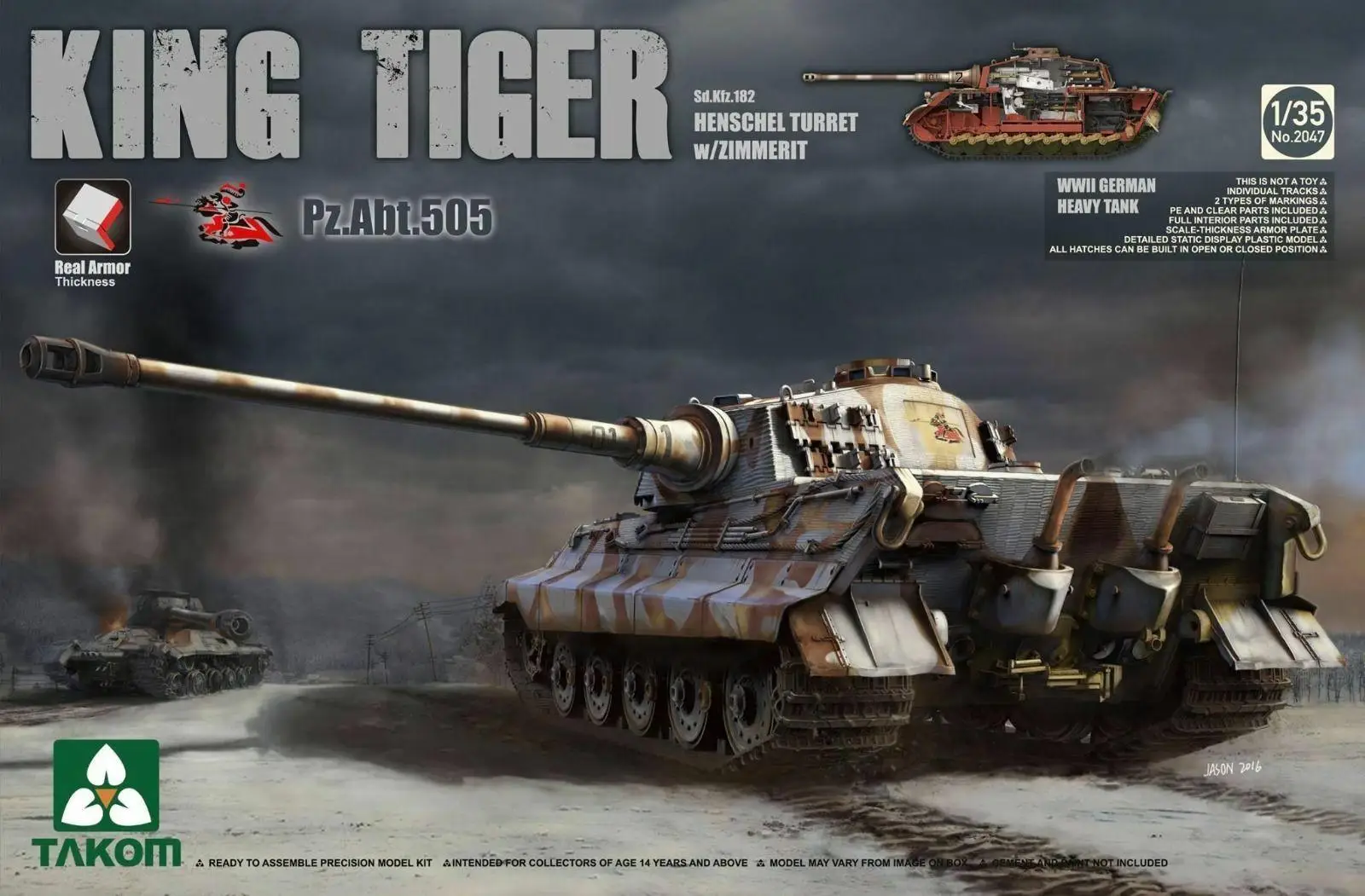 Takom 1/35 2047 Sd.Kfz.182 King Tiger Henschel Turret w/zimguit Pz.Abt.505 | Игрушки и хобби