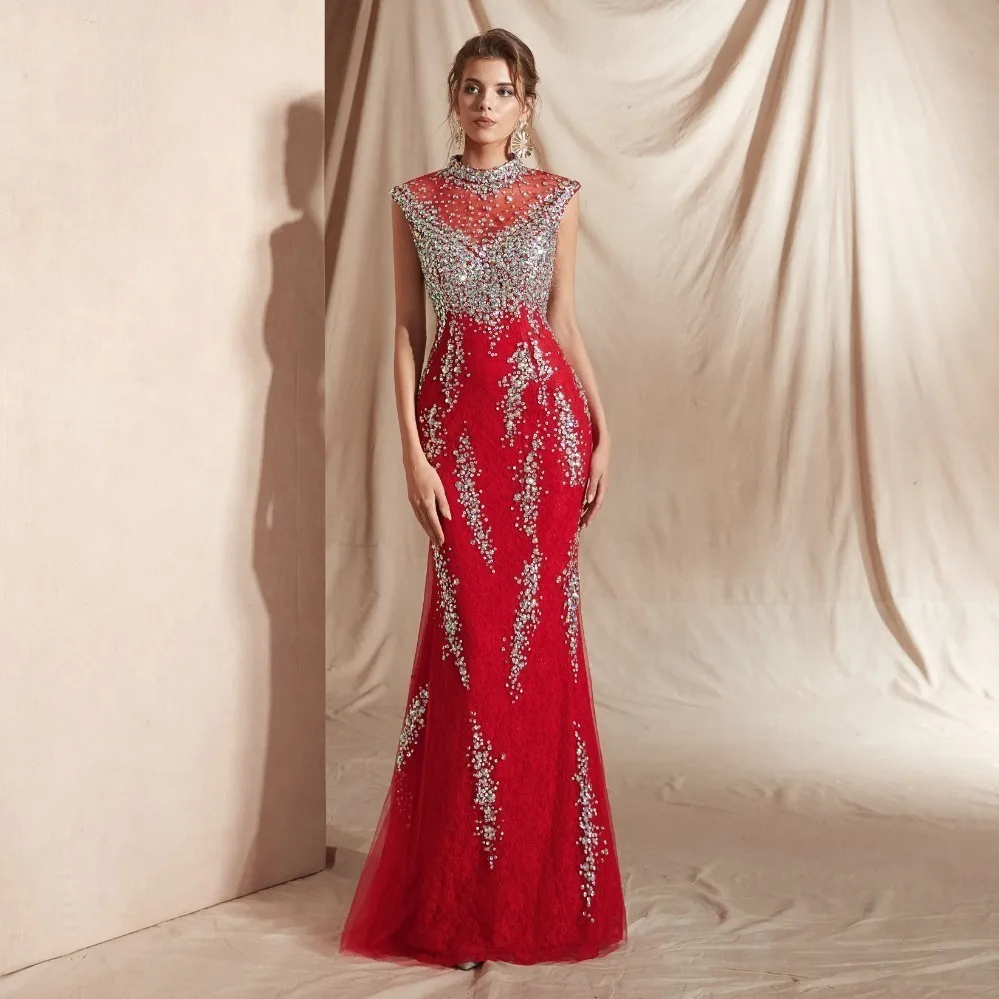 Женское вечернее платье с блестками Vivian's Bridal красное на молнии сеткой и