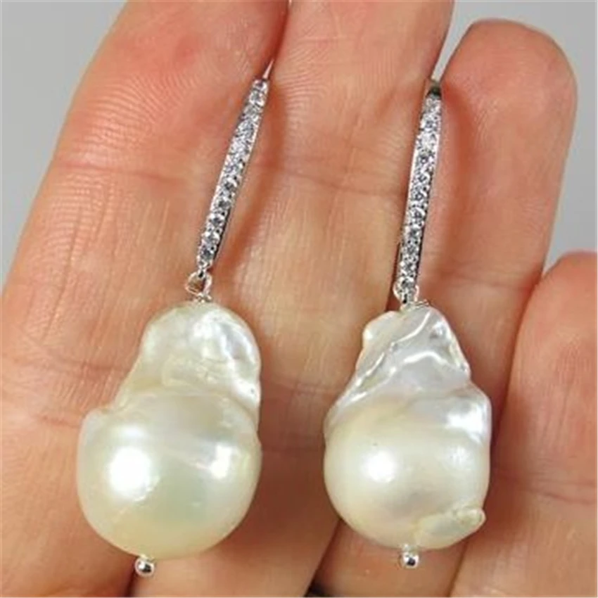 15 17 мм белые серьги в стиле барокко с жемчугом Южно морском Серебряные Крючки