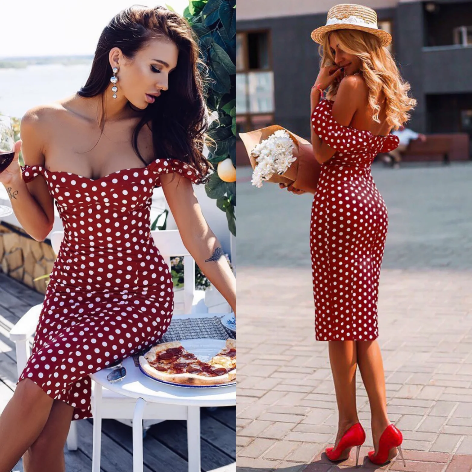 Женское винтажное платье в горошек белое с принтом 2019|Женские платья| |