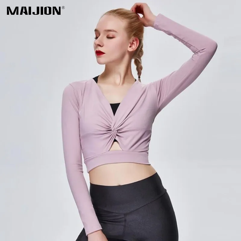 MAIJION одноцветное цвет пикантные женские футболки для йоги фитнес топы