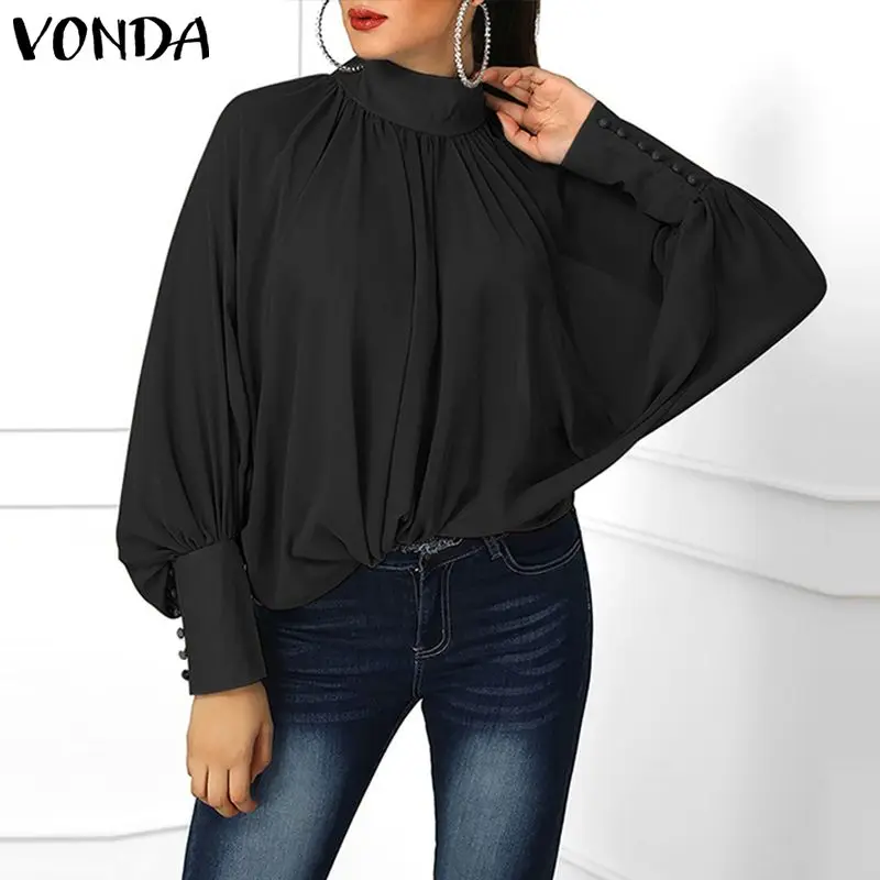 Женская офисная блузка VONDA Повседневная Свободная рубашка с длинным
