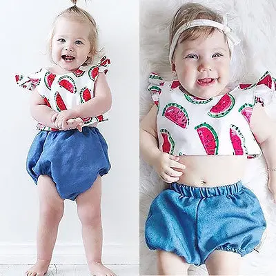 GLANE Brief 2018 Watermelon Pattern Baby Girls Summer Outfits Cothes 0-24M Tops Bottoms 2pcs Set Beachwear Swimsuit | Спорт и