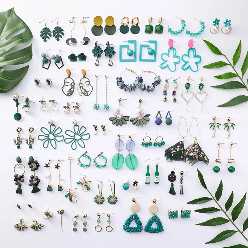 

Bohemian tassel earrings forest gree leaves tassels pendant earrings acrylic seaside fashion crystal earrings womenparty jewelry