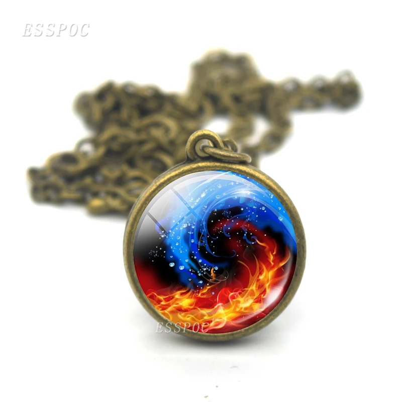 Цветное ожерелье с водяным огненным шариком Инь Янь двухсторонним стеклянным