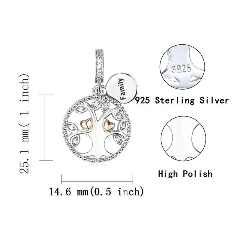 

925 Silver Charms Warming Family the Tree of Life Beads Fit Authentic European Bracelet Jewelry Making Diy Valentines Gift