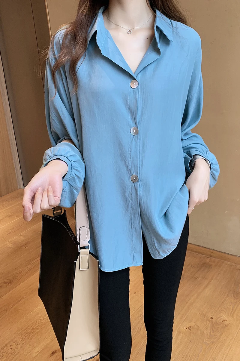 Женская Повседневная рубашка Blusa повседневная Однотонная с отложным воротником