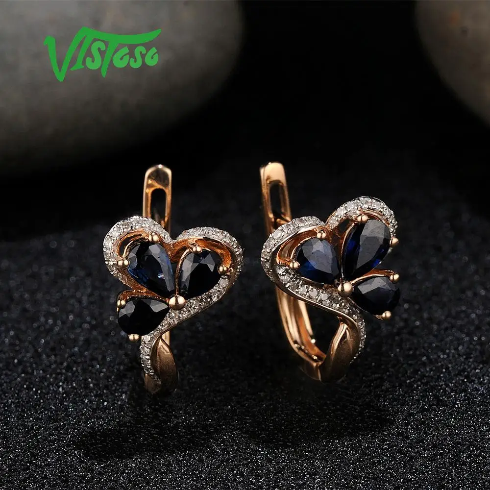 VISTOSO золотые серьги для женщин 14K 585 розовое золото сверкающий синий сапфир