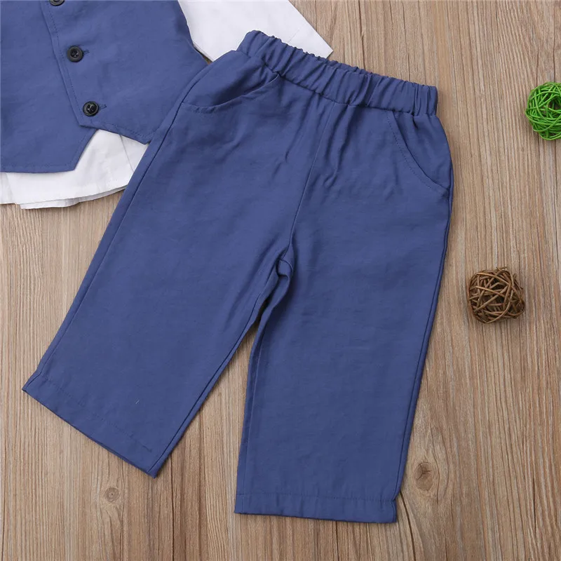 Boys Clothing Gentleman Suit 4pcs Kid Children Baby Boy Clothes Set Long Sleeve Blouse Blue Waistcoat Tie Shirt Pants Outfit | Детская