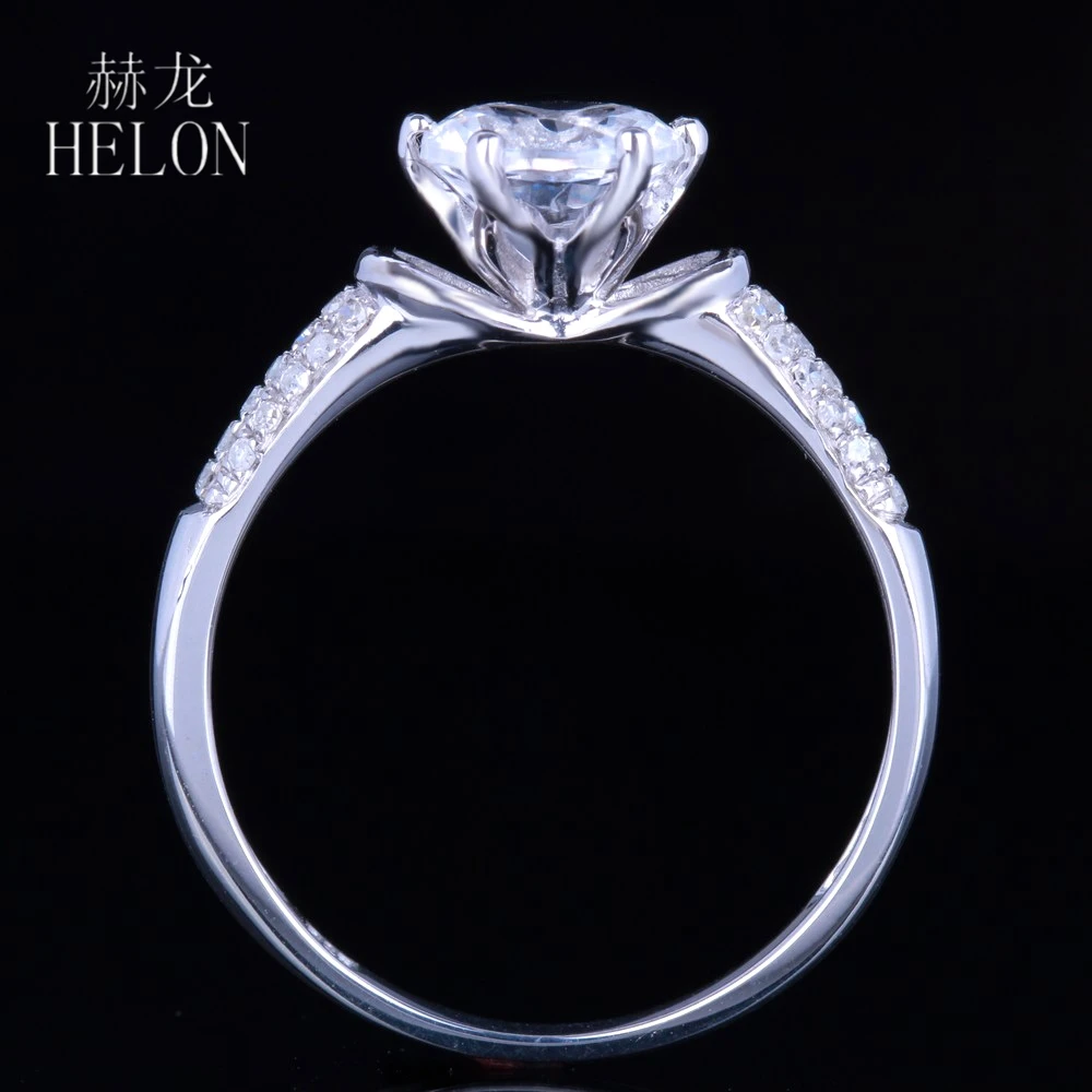 

HELON Round 6.5mm 1.16ct Genuine White Topaz Ring Sterling Silver 925 Real Natural Diamond Engagement Wdding Ring Lady Jewelry