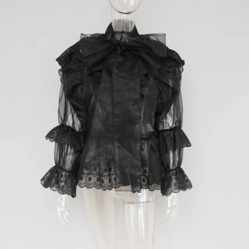 2019 летняя роскошная белая кружевная блузка женская рубашка подиум длинный рукав