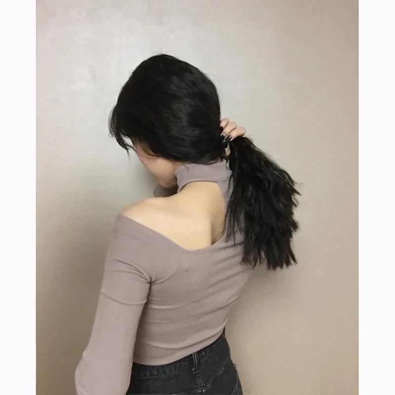 Шикарный Ulzzang корейский стиль колье футболка женская с длинным рукавом Топ офис