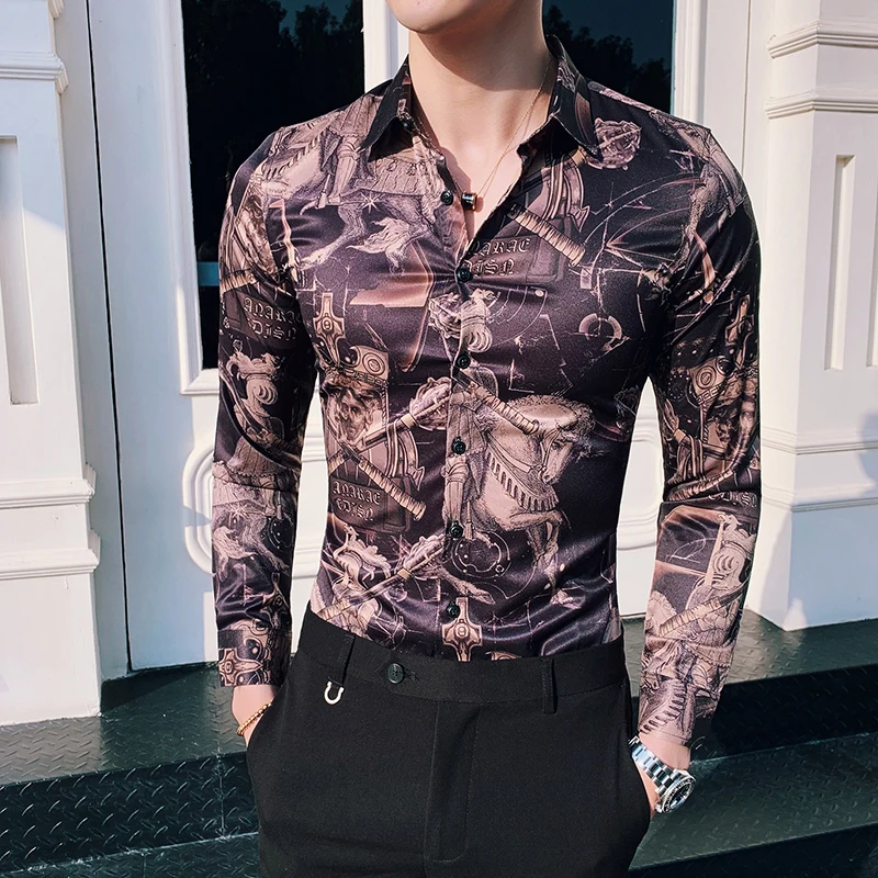 2019 рубашки Клубная рубашка Camisa Hombre Весна Masculina Роскошные Рубашки в стиле барокко
