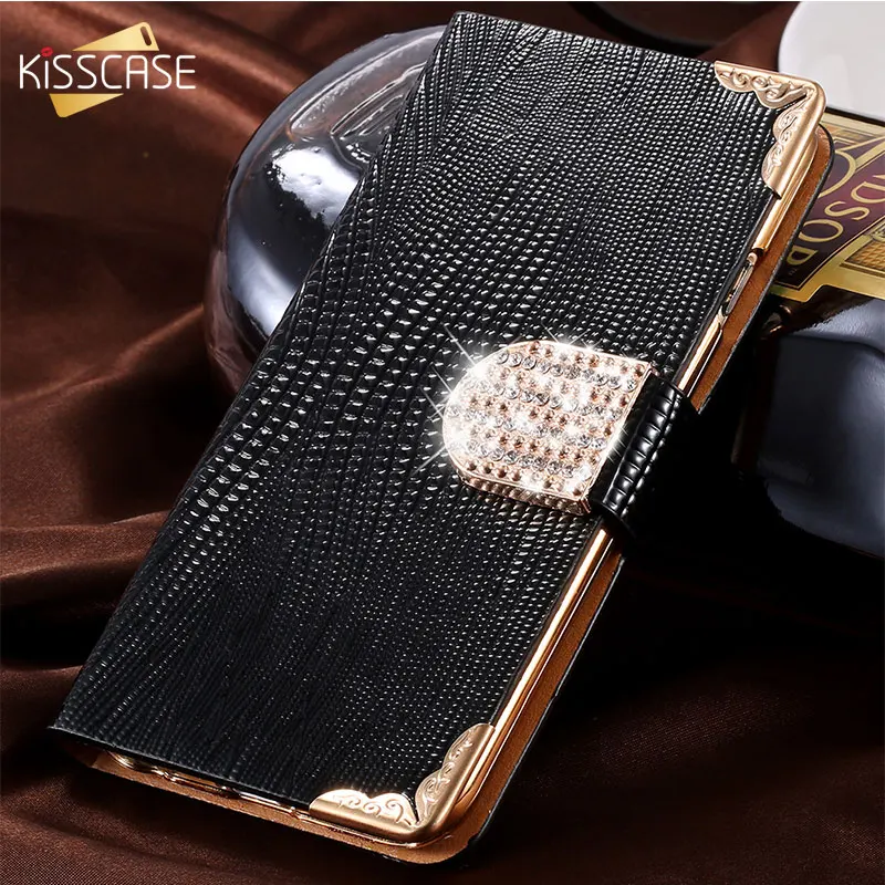 Кожаный чехол кошелек KISSCASE со стразами для iPhone 7 8 Plus X роскошный блестящий 4 4S 5 5S SE