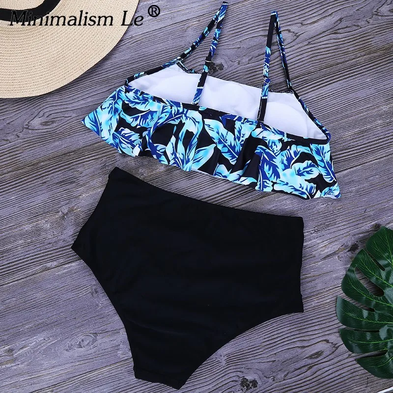 Minimalism Le 2019 Sexy Bikini Set Women Bikinis High Waist Beach Wear Print Swimwear Ruffle Striped Swimsuit Female Biquini XXL |