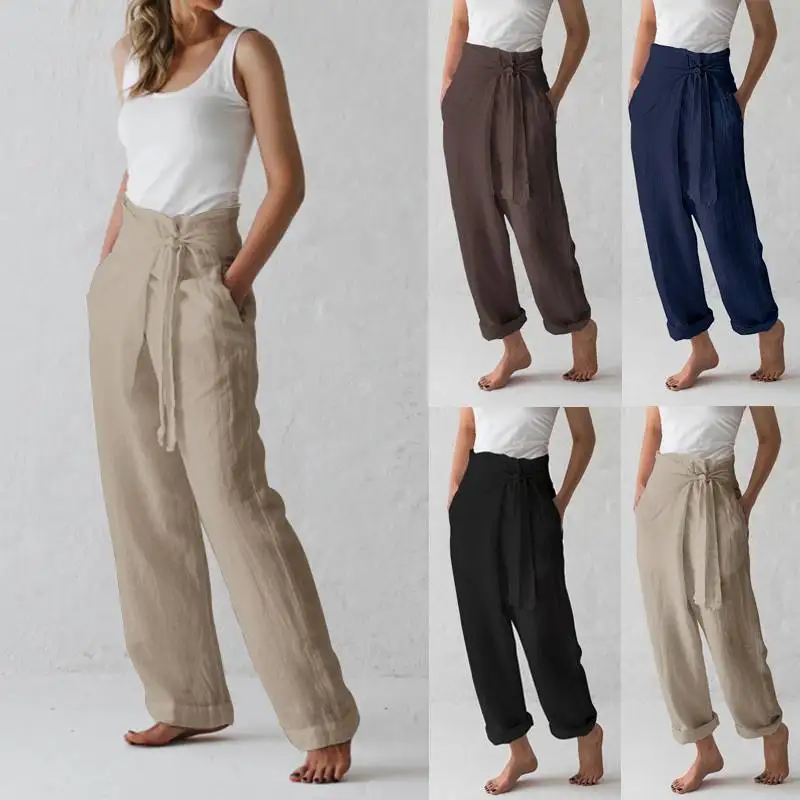 Фото Celmia винтажные женские с высокой талией длинные штаны 2021 повседневные свободные