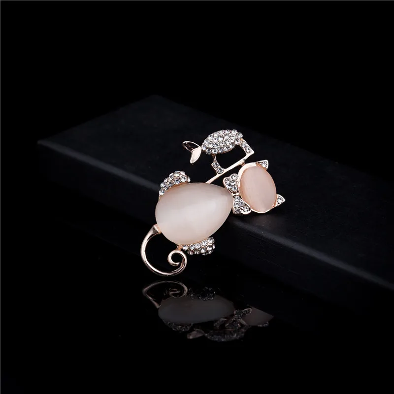 New Fashion Opal Stone Cute Cat Brooch for Women Pin Decorative Garment Accessories Wedding Bridal Dress Jewelry | Украшения и