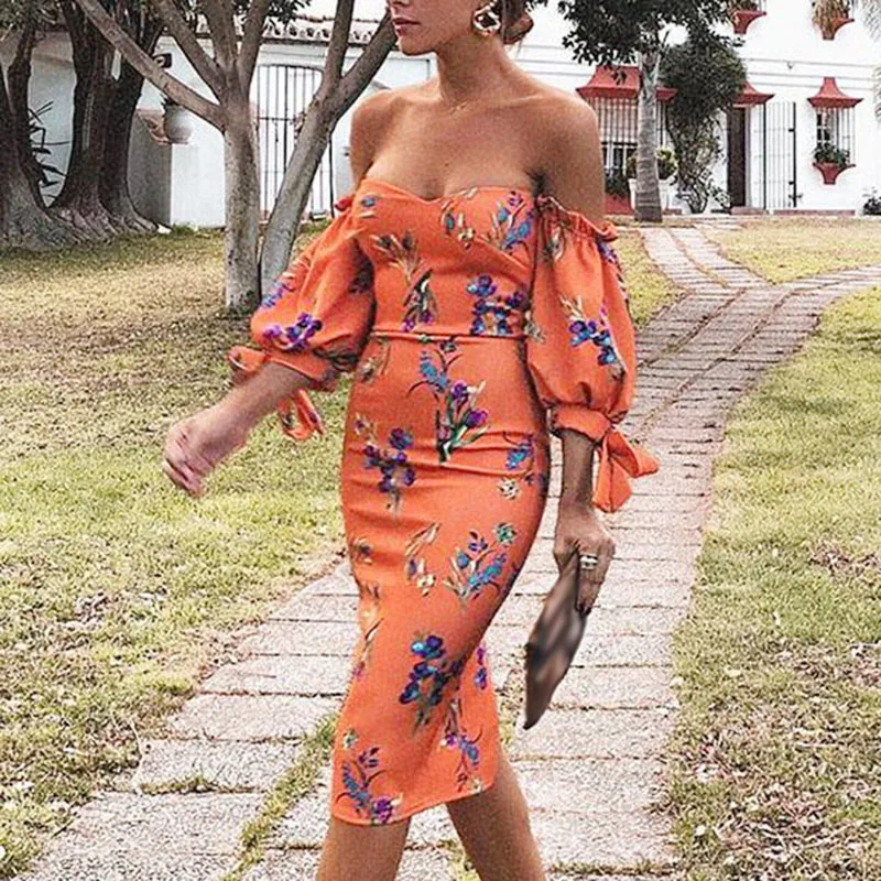 Летнее платье женское без бретелек с открытыми плечами пятью точками рукавом