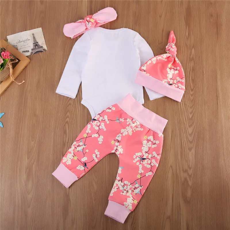 Комплект из 4 шт. для новорожденных девочек комбинезон с цветочным принтом штаны