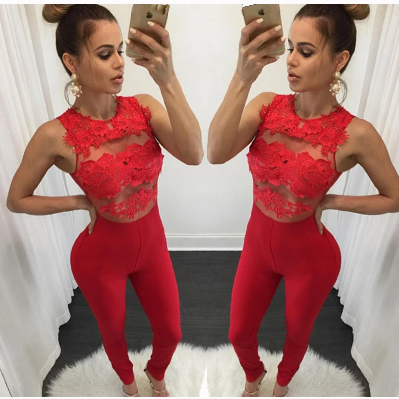 Пикантное женское без рукавов повязку Bodycon комбинезон узкие брюки вечернее