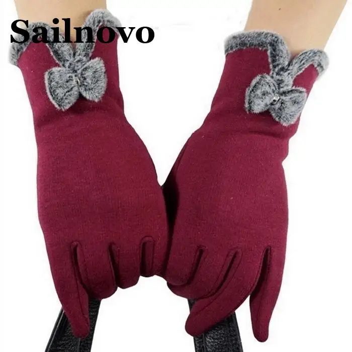 Sailnovo 1Pair Women Fashion Bow Velvet Gloves Lined Touch Screen Warm Winter Casual Guantes Moto Motorcycle | Автомобили и