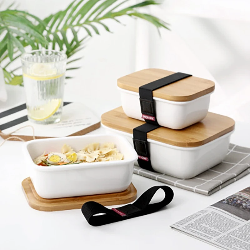 Микроwavable Ланч-бокс Bamboo Ceramic Bento Box теплоизоляция контейнер для еды хранения Crisper |