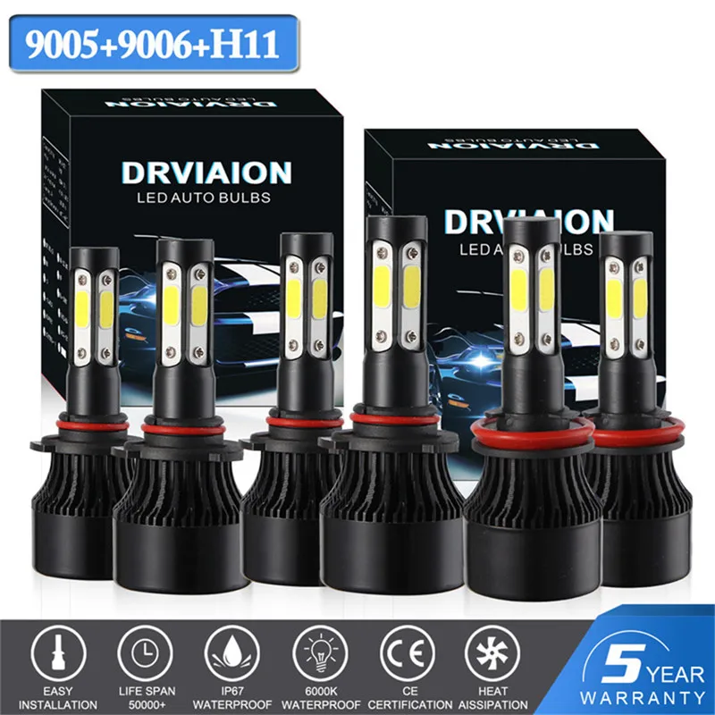 Hiyork 4 боковые Автомобильные светодиодные фары H8 H9 HB3 HB4 HB2 Lumens DOB лампы 100 Вт H4 Hi lo H7 H11