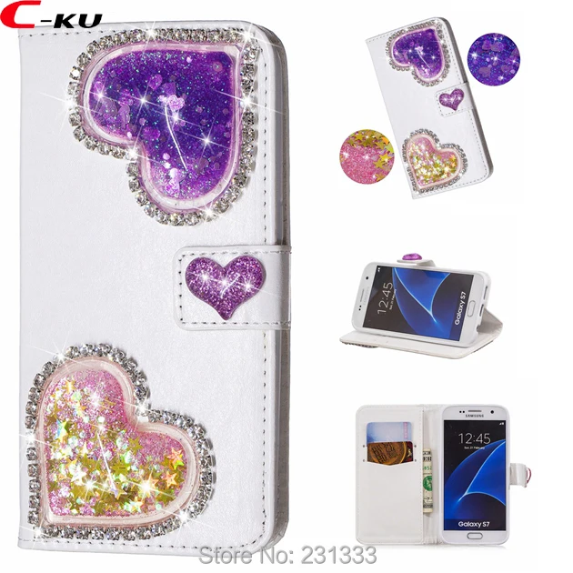 Кожаный чехол кошелек с 3D жидкими алмазами для samsung Galaxy S7 EDGE S8 S9 A8 2018 J6 A6 PLUS A7