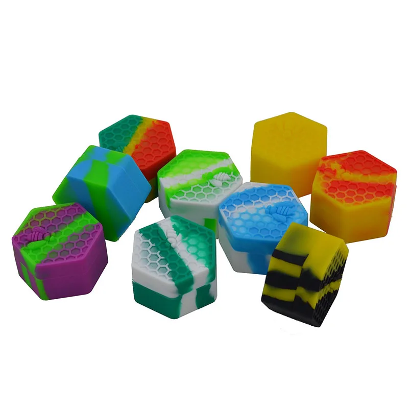 

20pcs 26ml Bho butane Silicone wax container Hexagon Non stick Dabber butane slick oil Seal Lid Storage weed Dab wax jar