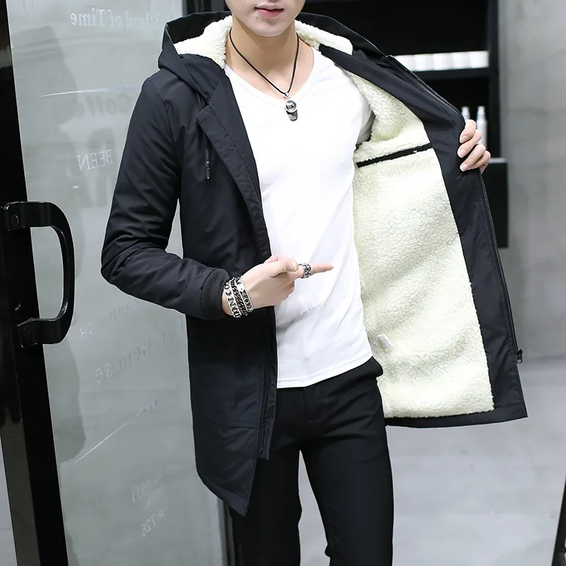Winter Jacket men hooded Slim Korean Parka Hombre long Jacket coat cashmere mens windbreaker Parkas cotton youth clothing