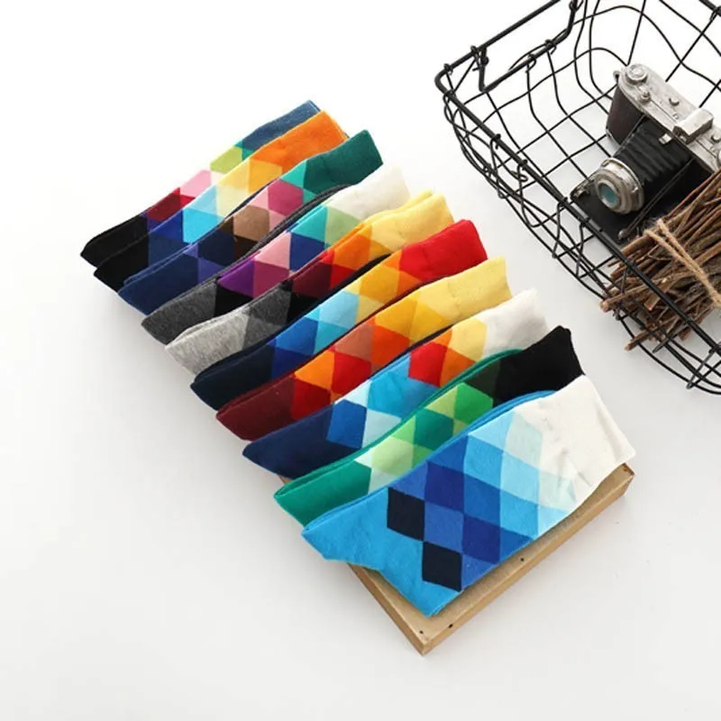 Размера плюс повседневные красочные счастливые мужские носки хлопковые с