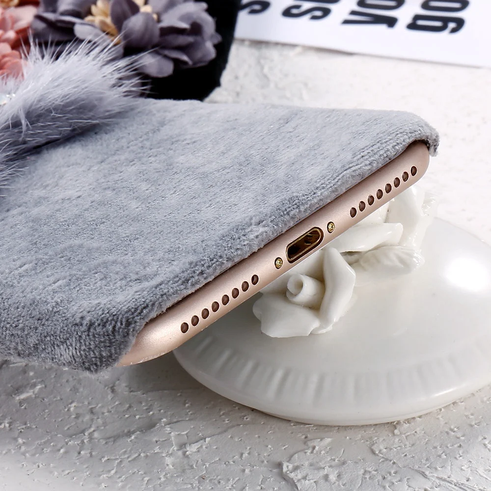 KISSCASE цветочный плюшевый чехол для iPhone 6s 6 7 8 Роскошные шикарные чехлы из меха