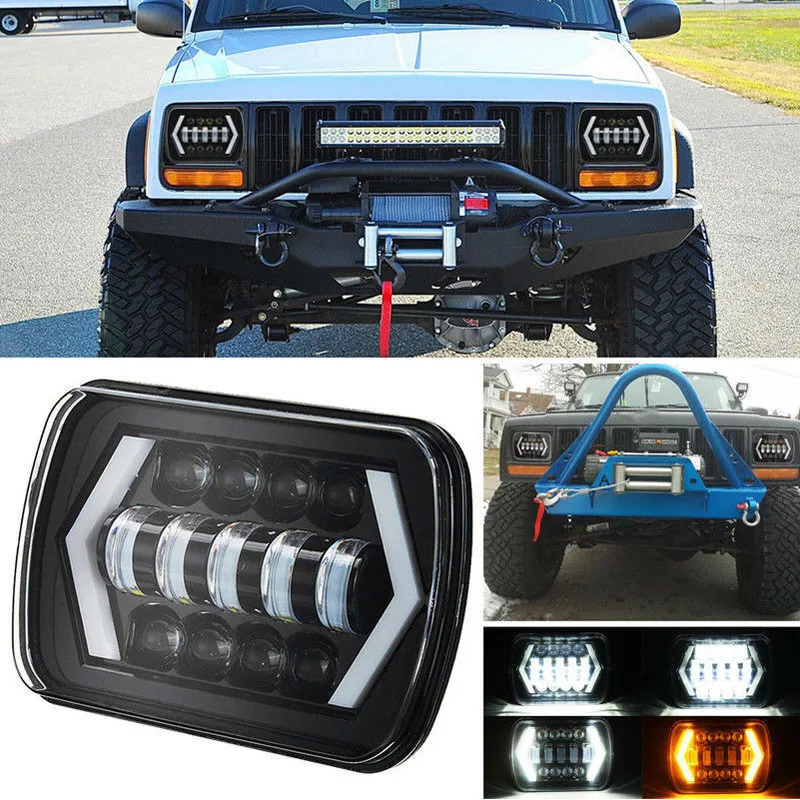 Hiyork 55 Вт 7 дюймов 7x6 5X7 Автомобильные светодиодные фары для Jeep Wrangler Angel Eyes H4